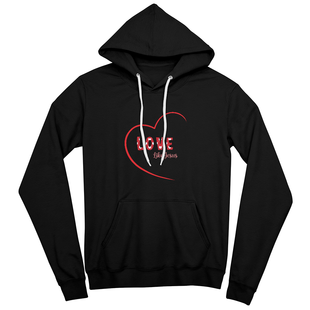 Love Like Jesus Hoodie - Christian Faith Pullover Fleece Sweatshirt - Bella Canvas  Black Hoodie with Heart Design