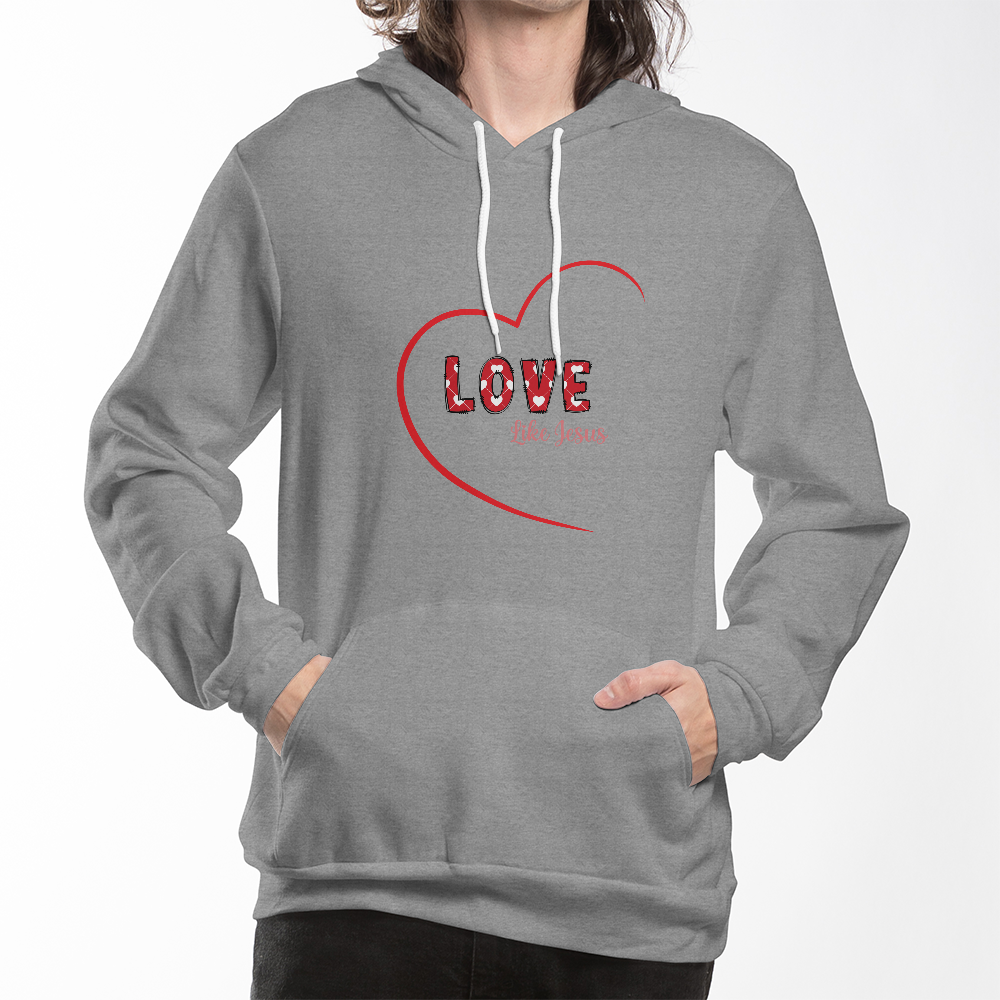 Love Like Jesus Hoodie - Christian Faith Pullover Fleece Sweatshirt - Bella Canvas  Black Hoodie with Heart Design