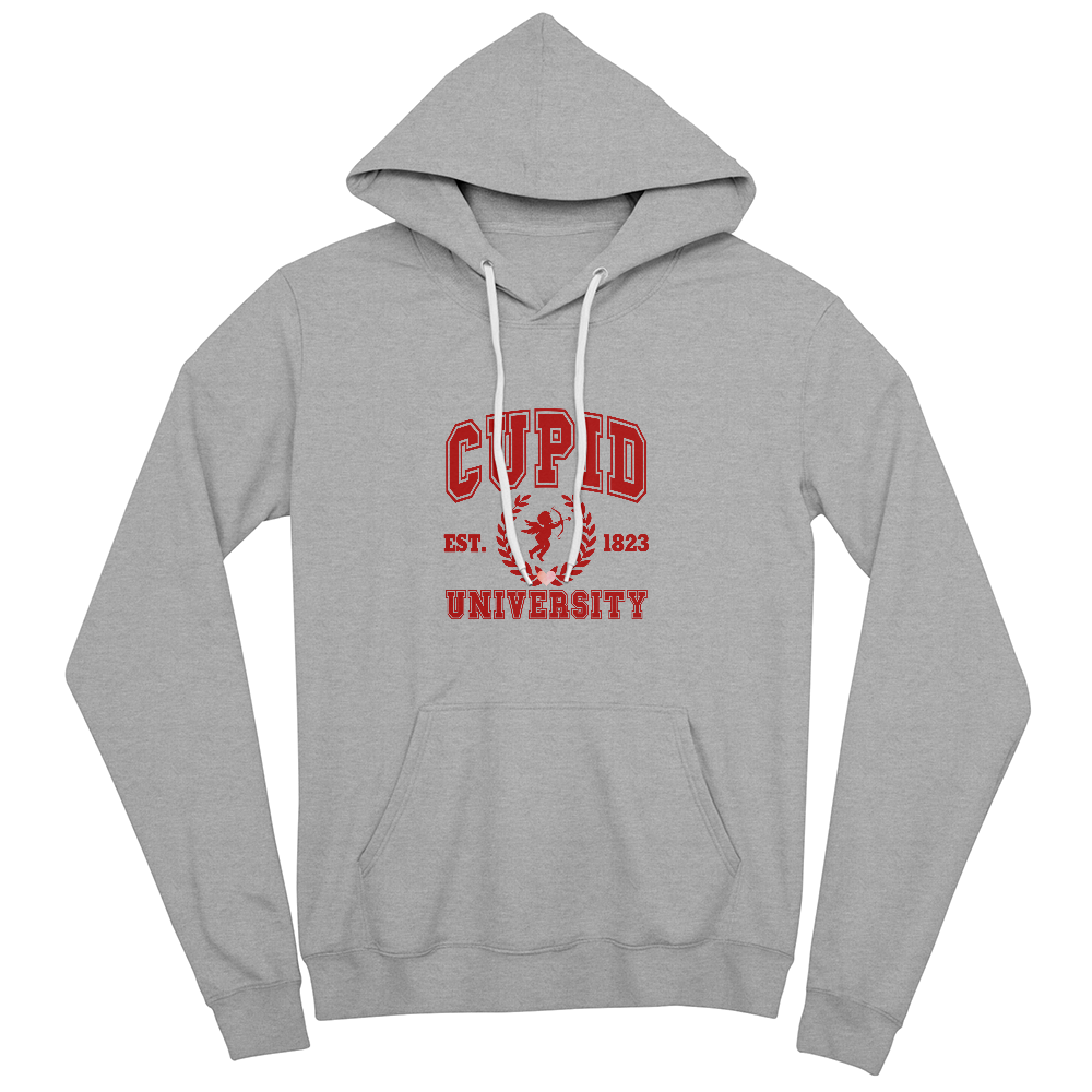 Cupid University Hoodie - Bella Canvas Black Pullover Fleece Sweatshirt - Premium Cotton Blend Unisex Hooded Sweatshirt with Pocket