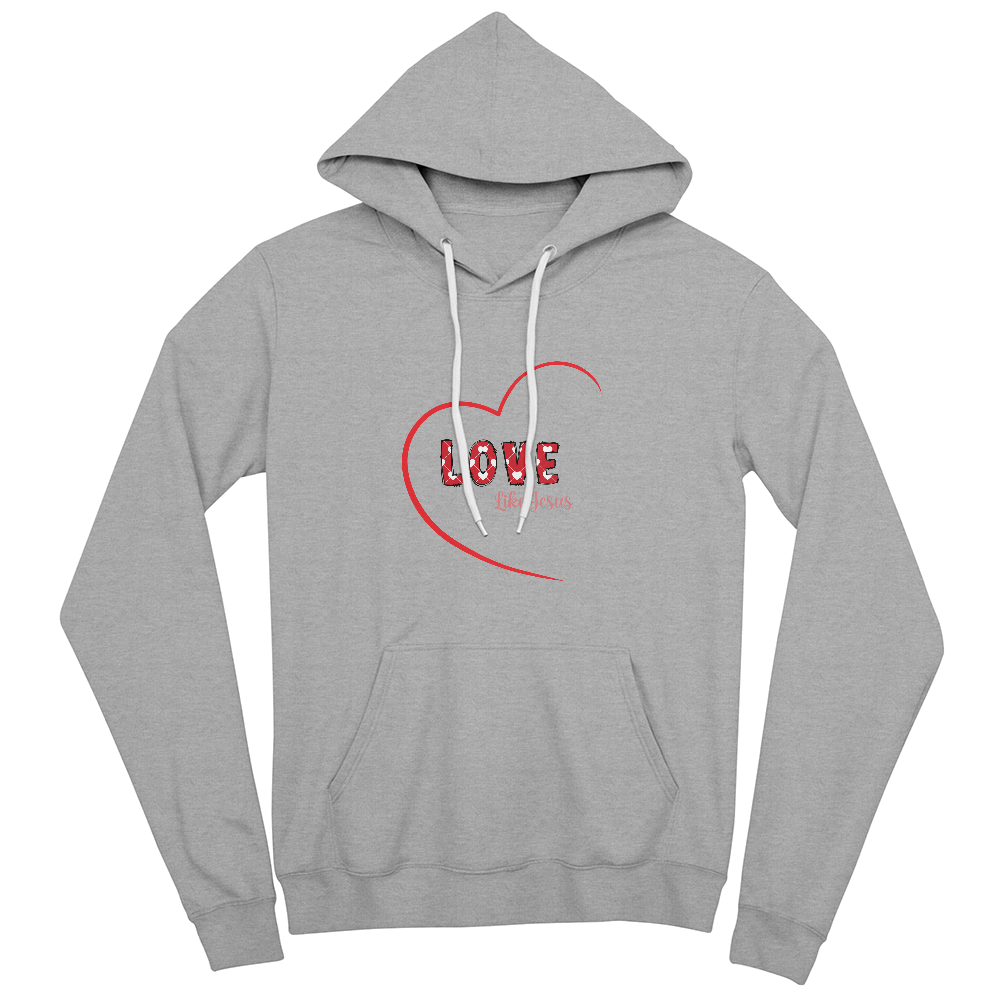 Love Like Jesus Hoodie - Christian Faith Pullover Fleece Sweatshirt - Bella Canvas  Black Hoodie with Heart Design