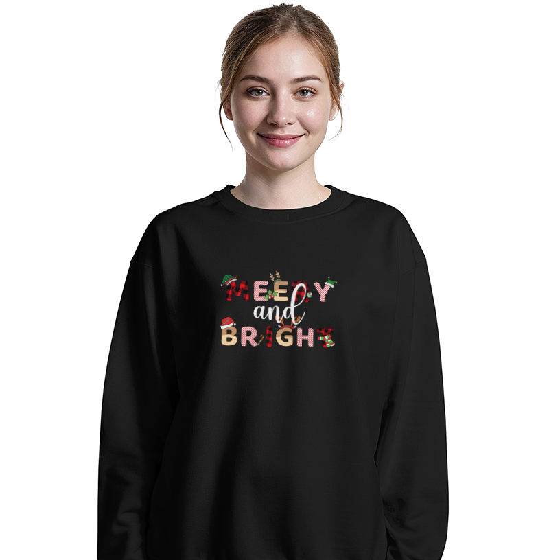 – Merry & Bright Christmas Fleece Pullover Bella + Canvas 3945 Unisex Crewneck Sweatshirt&nbsp;