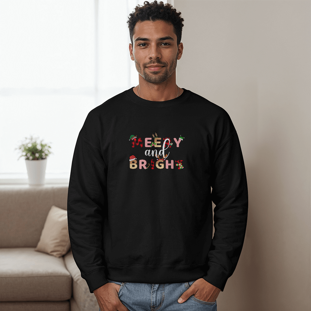 – Merry & Bright Christmas Fleece Pullover Bella + Canvas 3945 Unisex Crewneck Sweatshirt&nbsp;