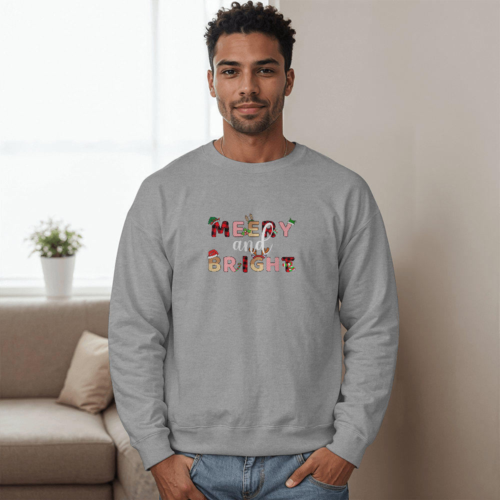 – Merry & Bright Christmas Fleece Pullover Bella + Canvas 3945 Unisex Crewneck Sweatshirt&nbsp;