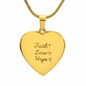 Personalized Engraved Heart Necklace – Faith Love Hope Pendant, Custom Name or Date, Stainless Steel or 18K Gold Gift for Her