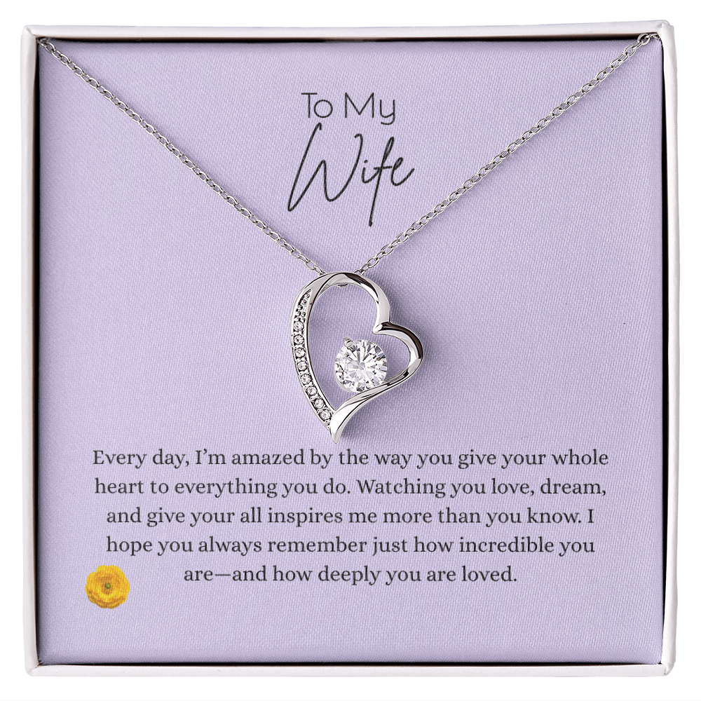 "To My Wife" heart necklace with CZ crystal pendant in gift box, personalized necklace gift for her