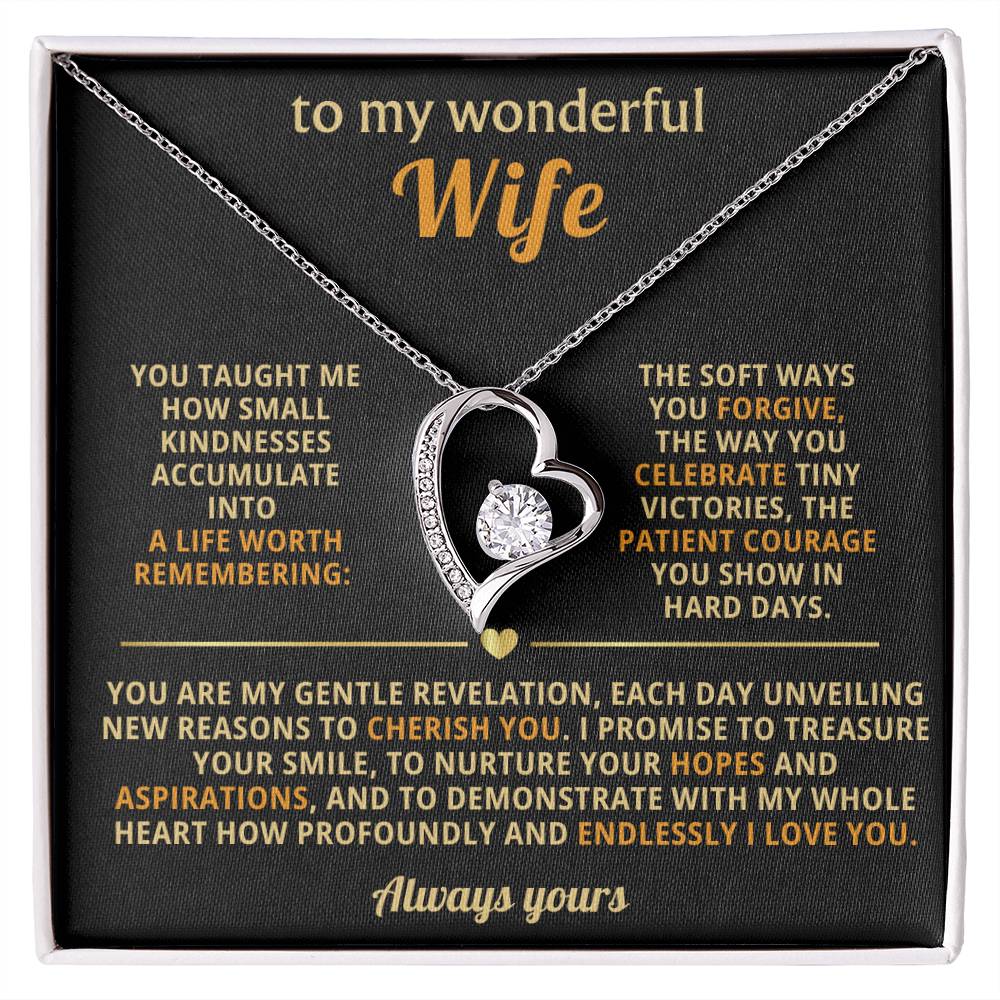 To My Wonderful Wife Forever Love Heart Necklace - Romantic Gift for Wife from Husband - Birthday Valentine's Day Gift for Spouse