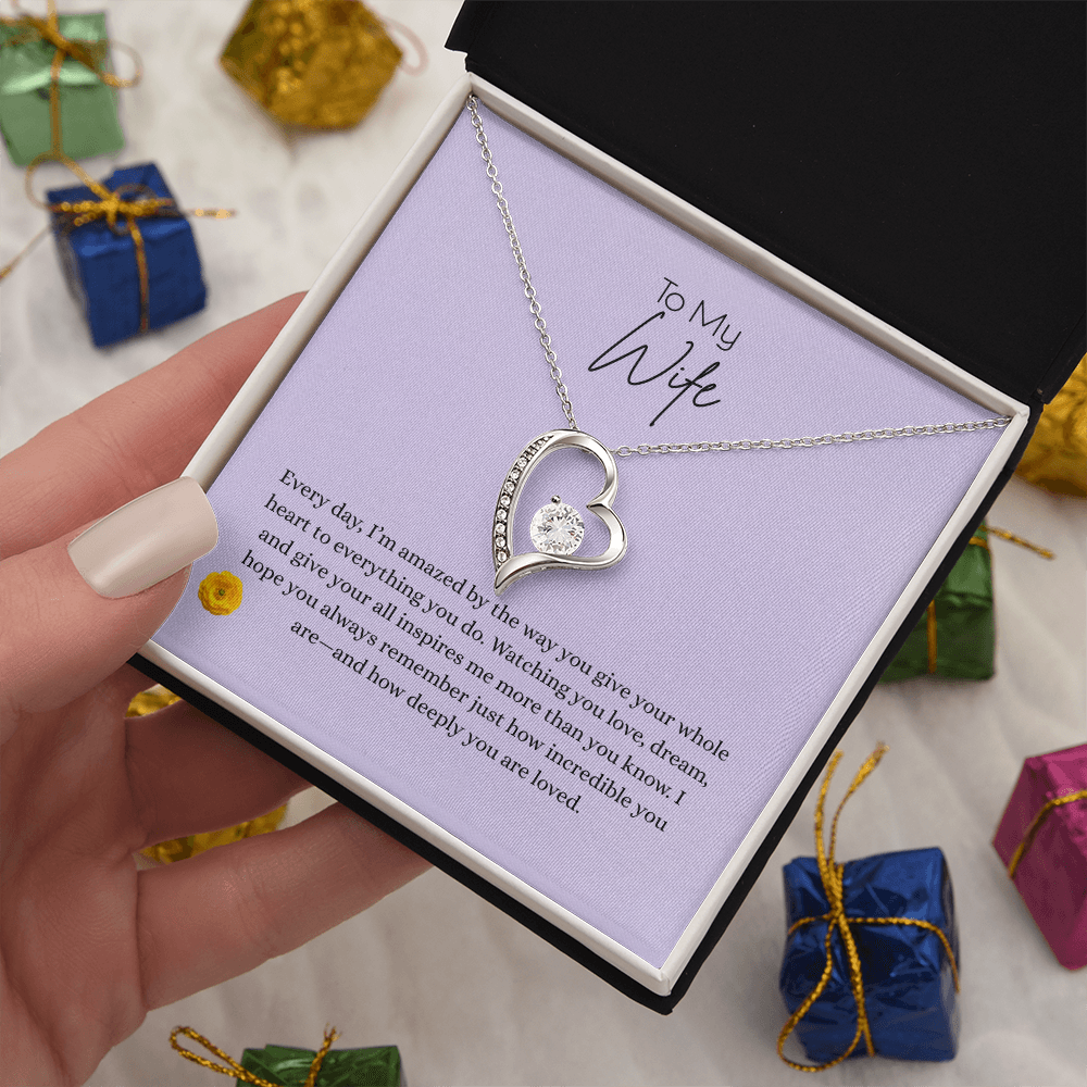 Forever Love Necklace – Heart Pendant, Gift for Wife | 14k White Gold or 18k Yellow Gold Finish