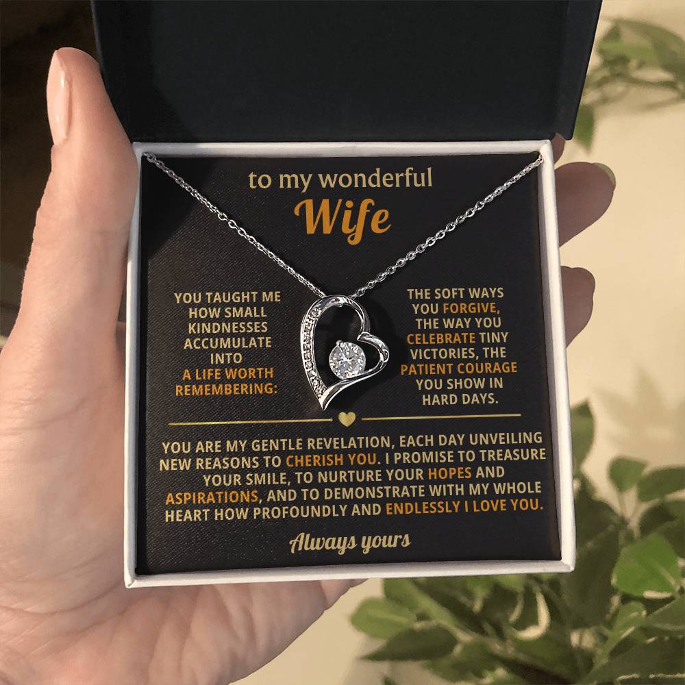 To My Wonderful Wife Forever Love Heart Necklace - Romantic Gift for Wife from Husband - Birthday Valentine's Day Gift for Spouse