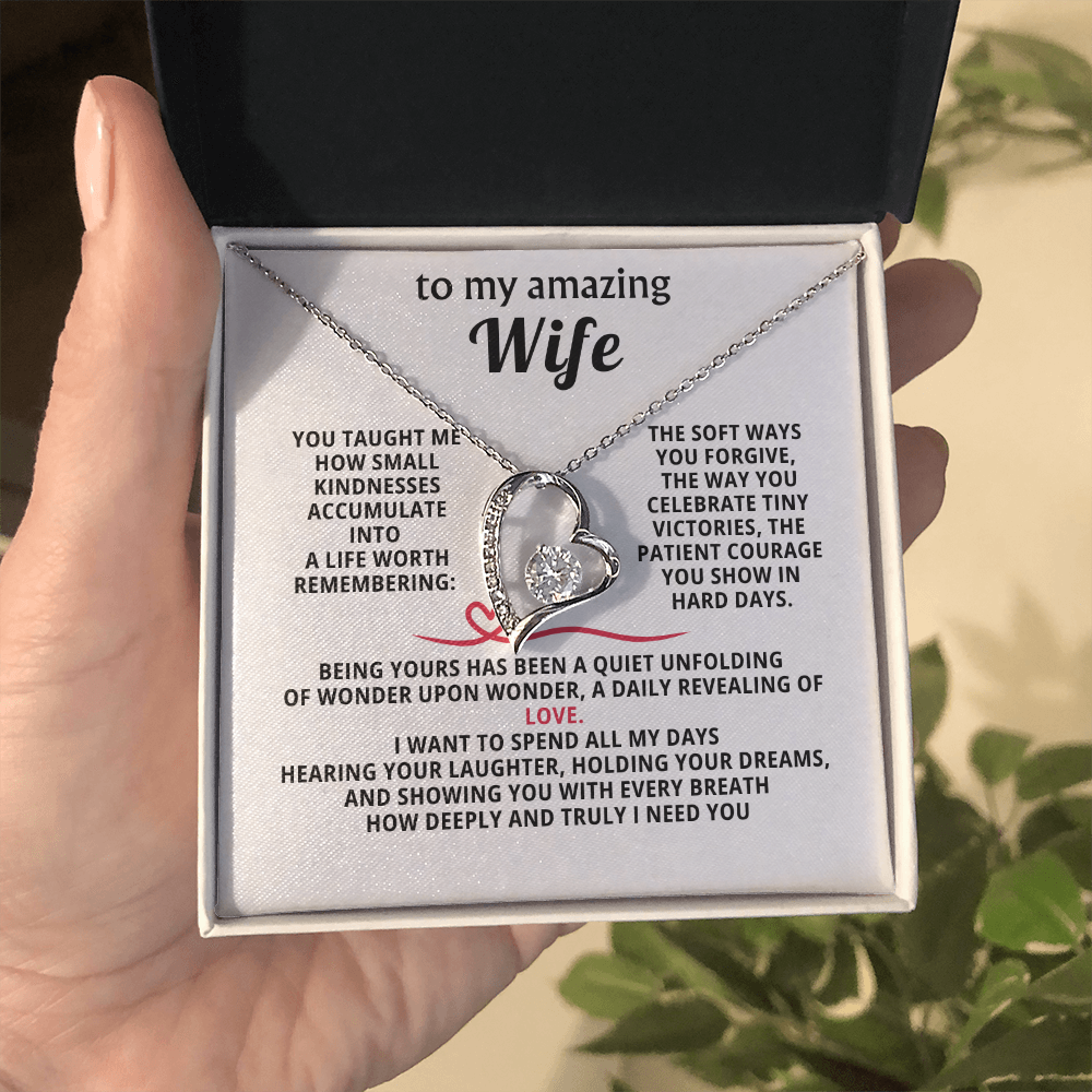 To My Amazing Wife Forever Love Heart Necklace - Romantic Anniversary Birthday Gift for Wife from Husband - 14K Gold CZ Crystal Pendant - Valentine's Day Christmas Gift with Infinity Message Card