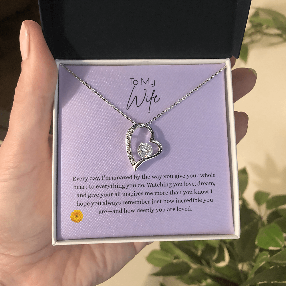 Forever Love Necklace – Heart Pendant, Gift for Wife | 14k White Gold or 18k Yellow Gold Finish