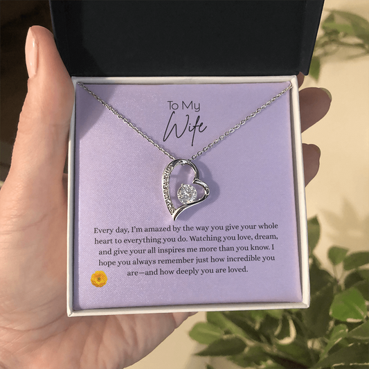 Forever Love Necklace – Heart Pendant, Gift for Wife | 14k White Gold or 18k Yellow Gold Finish