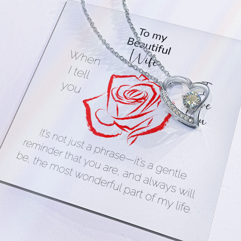 To My Beautiful Wife Forever Love Necklace – Heart Pendant Gift with Message Card & Luxury Box