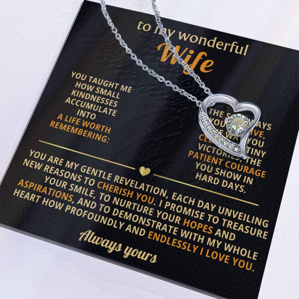 To My Wonderful Wife Forever Love Heart Necklace - Romantic Gift for Wife from Husband - Birthday Valentine's Day Gift for Spouse