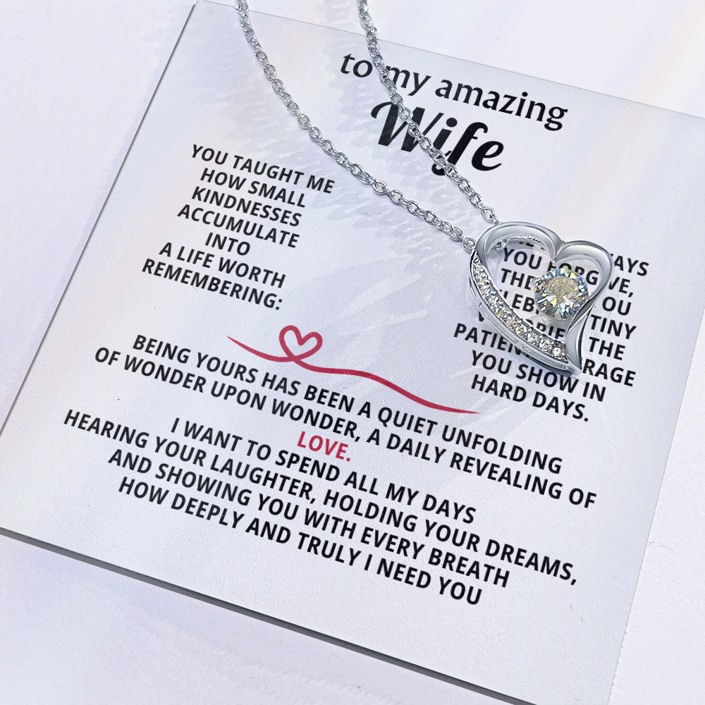 To My Amazing Wife Forever Love Heart Necklace - Romantic Anniversary Birthday Gift for Wife from Husband - 14K Gold CZ Crystal Pendant - Valentine's Day Christmas Gift with Infinity Message Card