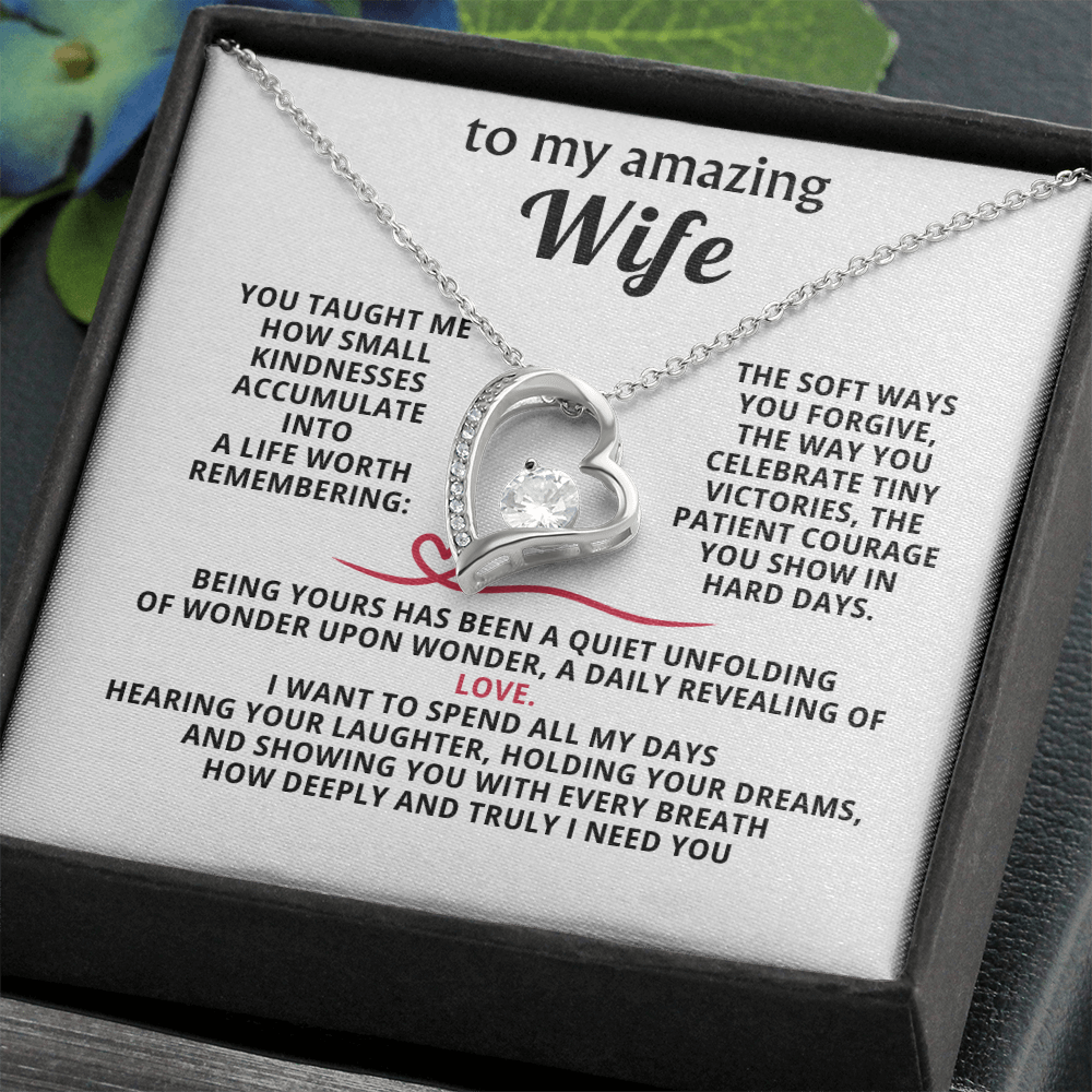 To My Amazing Wife Forever Love Heart Necklace - Romantic Anniversary Birthday Gift for Wife from Husband - 14K Gold CZ Crystal Pendant - Valentine's Day Christmas Gift with Infinity Message Card