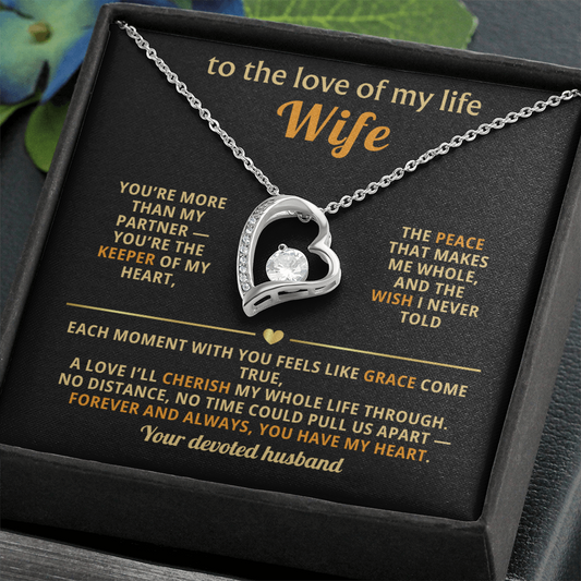 Heart Pendant Wife Necklace – To the Love of My Life - 14k White Gold Over Stainless Steel