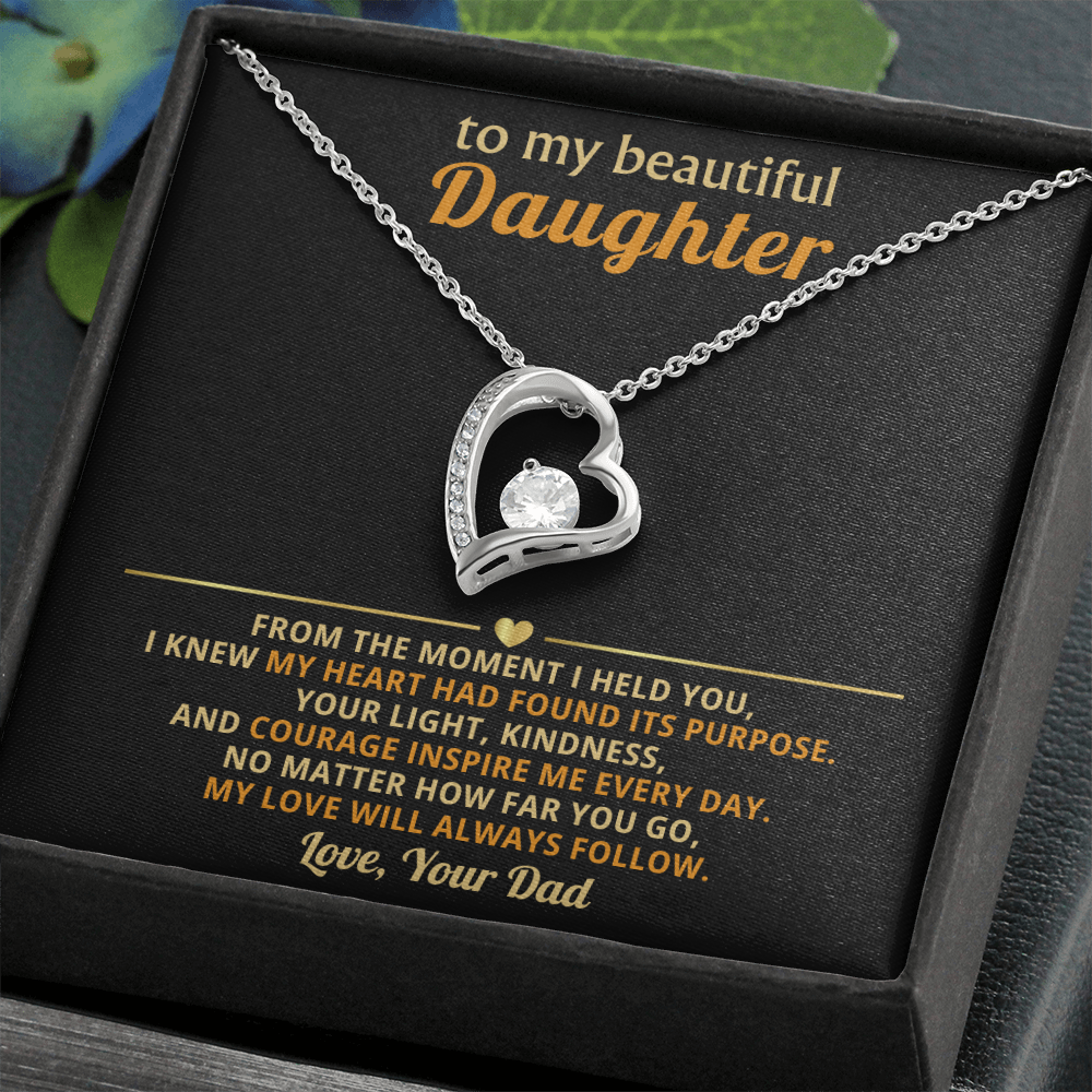 Forever Love Necklace from Dad to Daughter – 14k White Gold or 18k Yellow Gold Finish