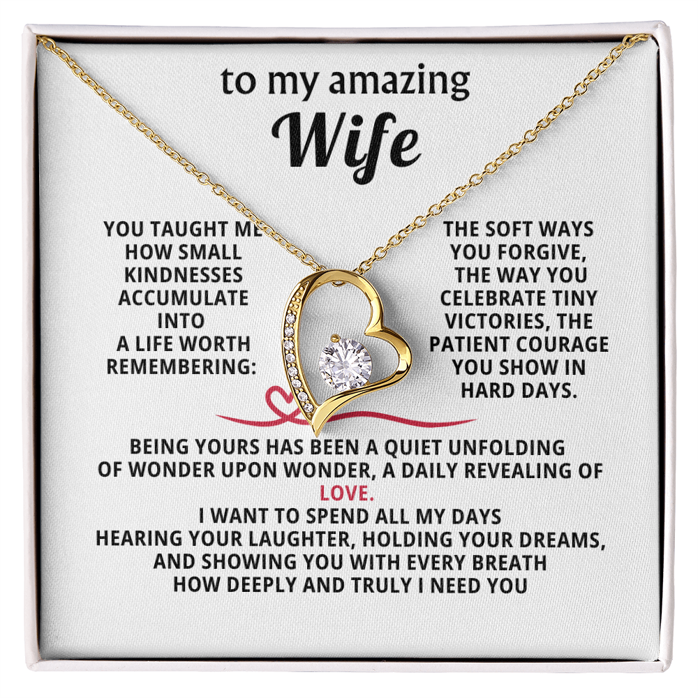 To My Amazing Wife Forever Love Heart Necklace - Romantic Anniversary Birthday Gift for Wife from Husband - 14K Gold CZ Crystal Pendant - Valentine's Day Christmas Gift with Infinity Message Card
