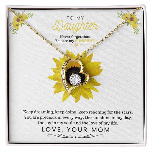 Sunflower Daughter Necklace - Forever Love Heart Pendant Gift from Mom