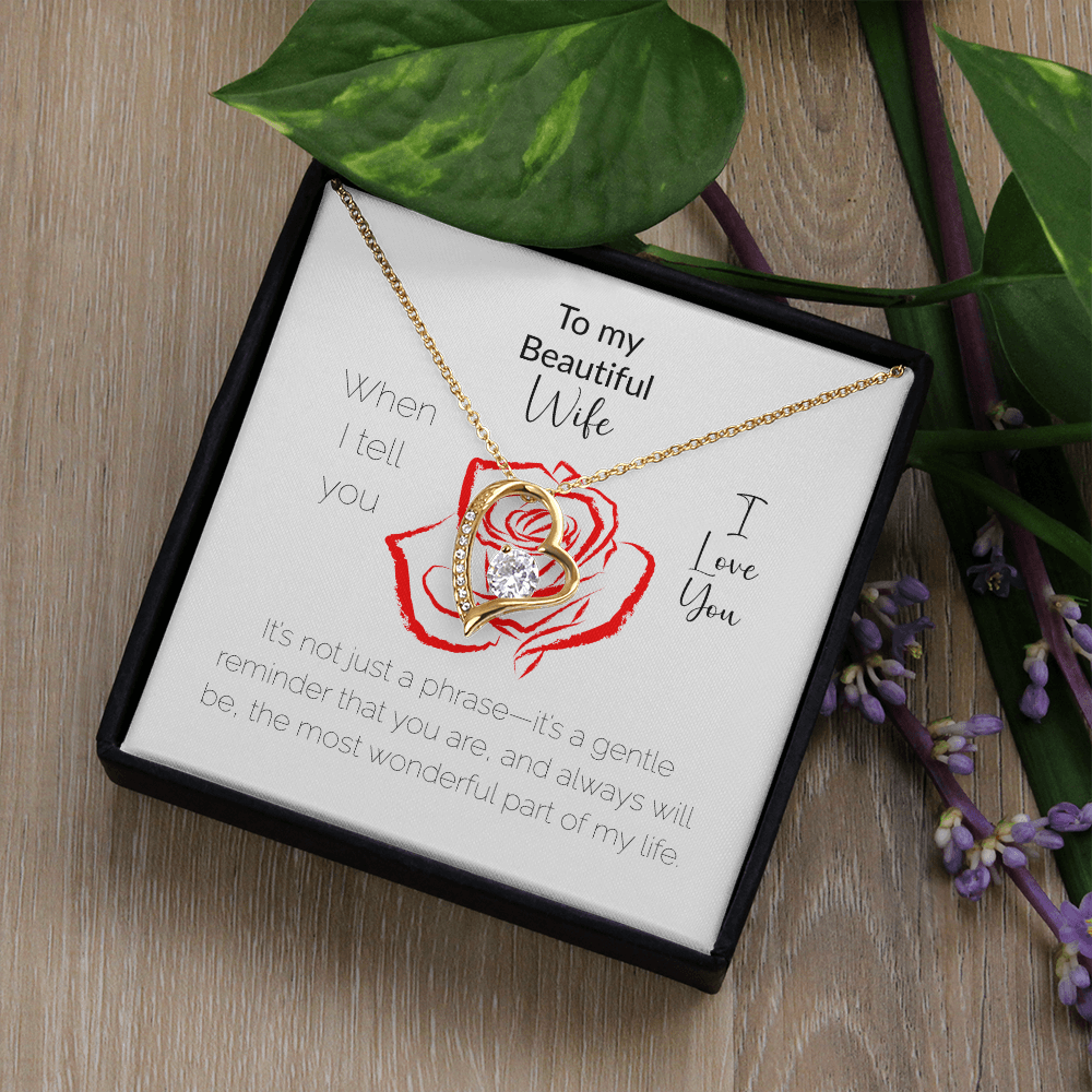 To My Beautiful Wife Forever Love Necklace – Heart Pendant Gift with Message Card & Luxury Box