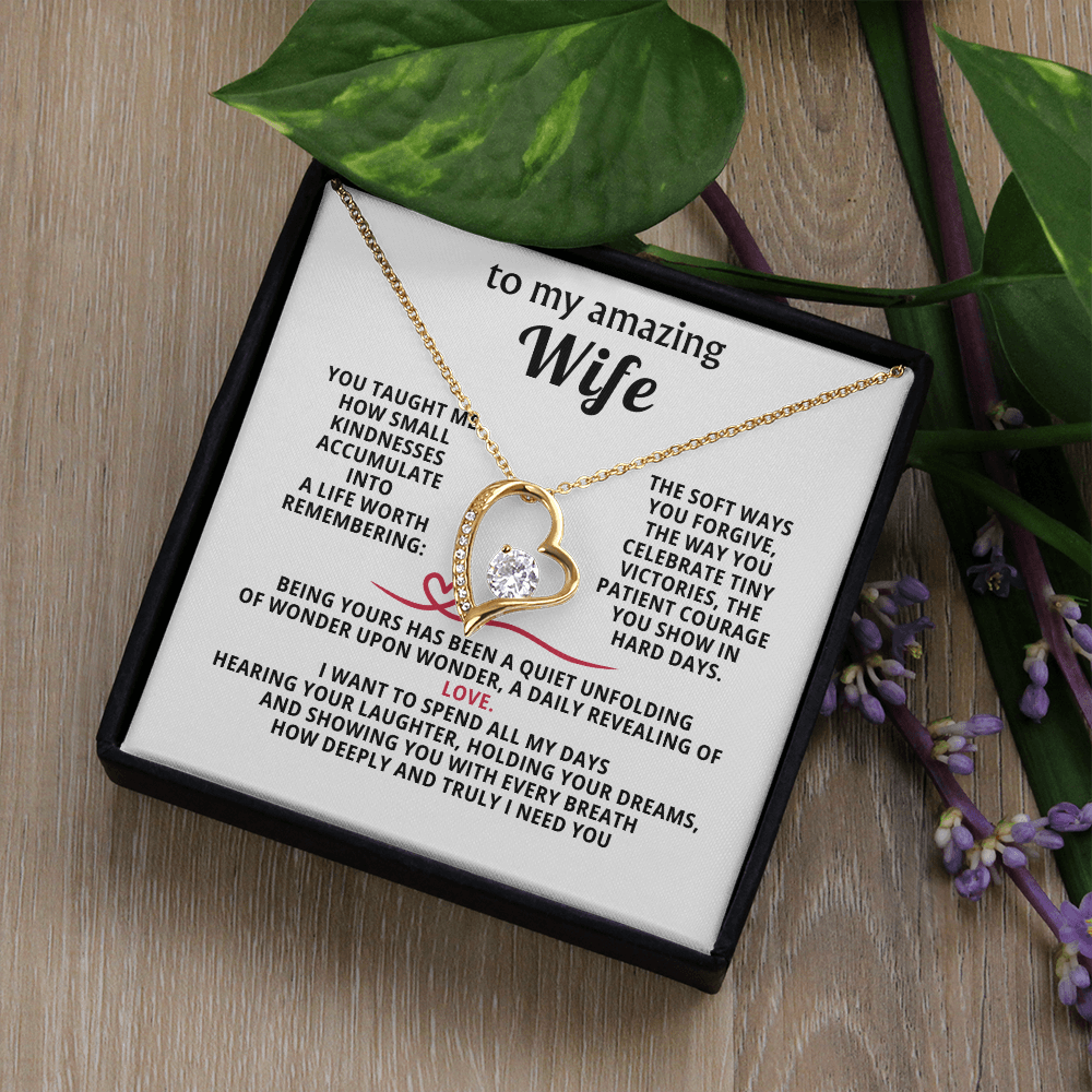 To My Amazing Wife Forever Love Heart Necklace - Romantic Anniversary Birthday Gift for Wife from Husband - 14K Gold CZ Crystal Pendant - Valentine's Day Christmas Gift with Infinity Message Card