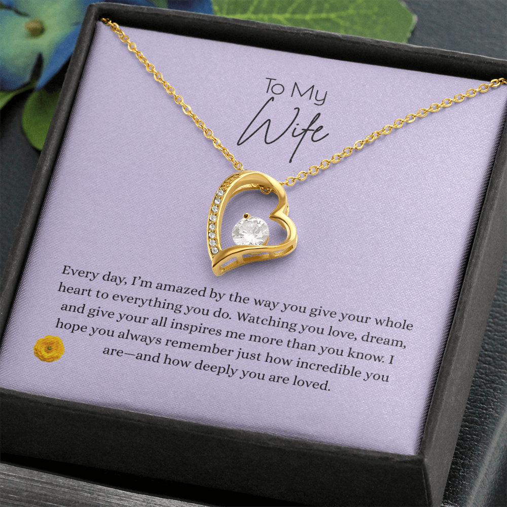 Forever Love Necklace – Heart Pendant, Gift for Wife | 14k White Gold or 18k Yellow Gold Finish