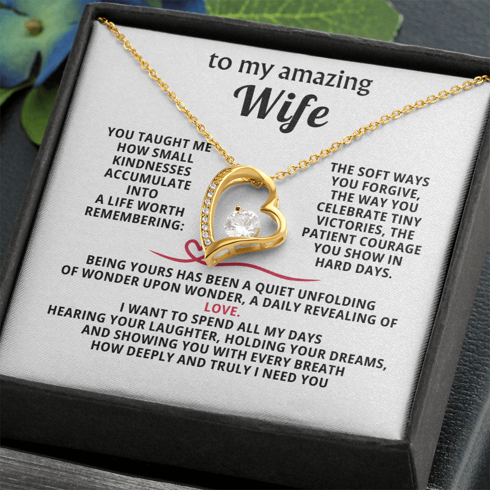 To My Amazing Wife Forever Love Heart Necklace - Romantic Anniversary Birthday Gift for Wife from Husband - 14K Gold CZ Crystal Pendant - Valentine's Day Christmas Gift with Infinity Message Card