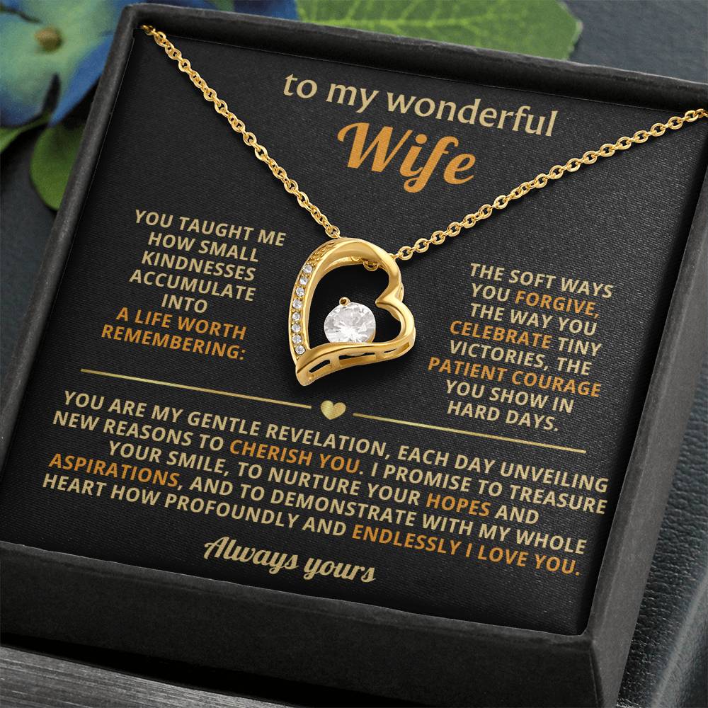 To My Wonderful Wife Forever Love Heart Necklace - Romantic Gift for Wife from Husband - Birthday Valentine's Day Gift for Spouse