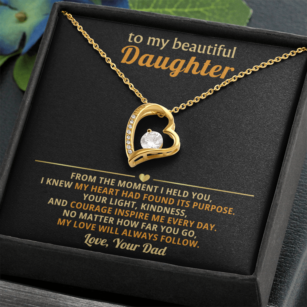 Forever Love Necklace from Dad to Daughter – 14k White Gold or 18k Yellow Gold Finish