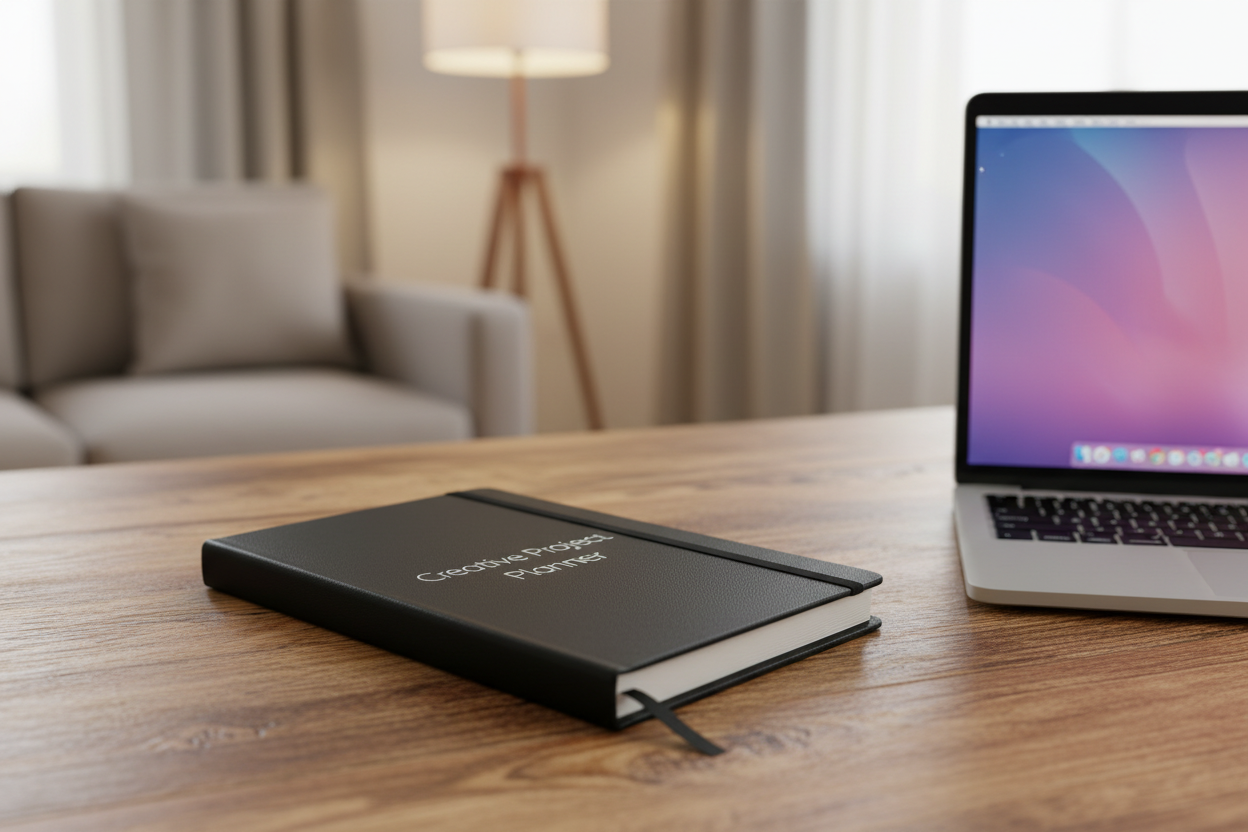 Creative Project Planner Journal | 5.5" x 8.5" Navy Blue Hardcover Notebook | Professional Lined Planner with Ribbon Marker &amp; Pocket