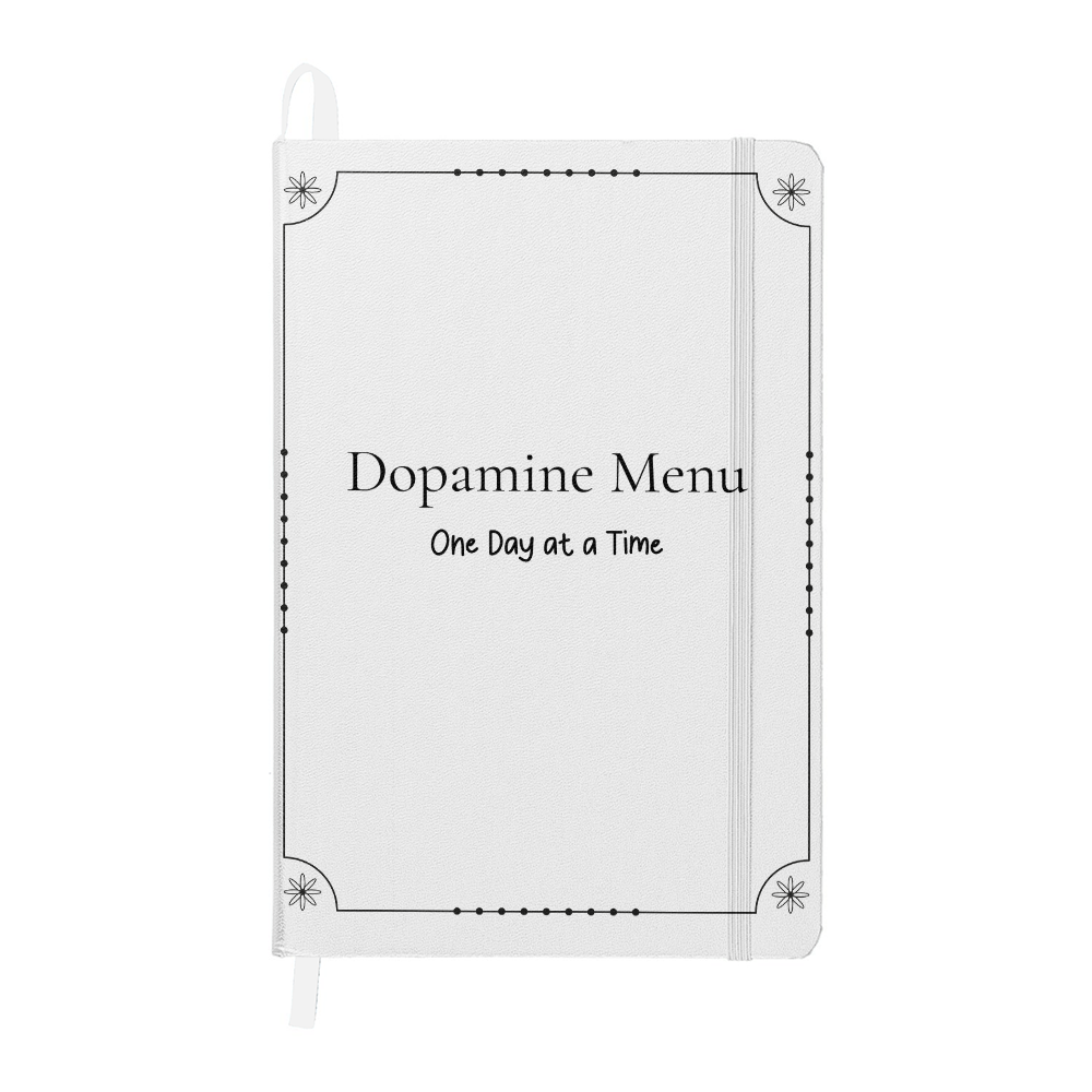 Dopamine Menu Journal - One Day at a Time | 5.5" x 8.5" Lime Green Hardcover Planner | Mindfulness Notebook -Black test and border