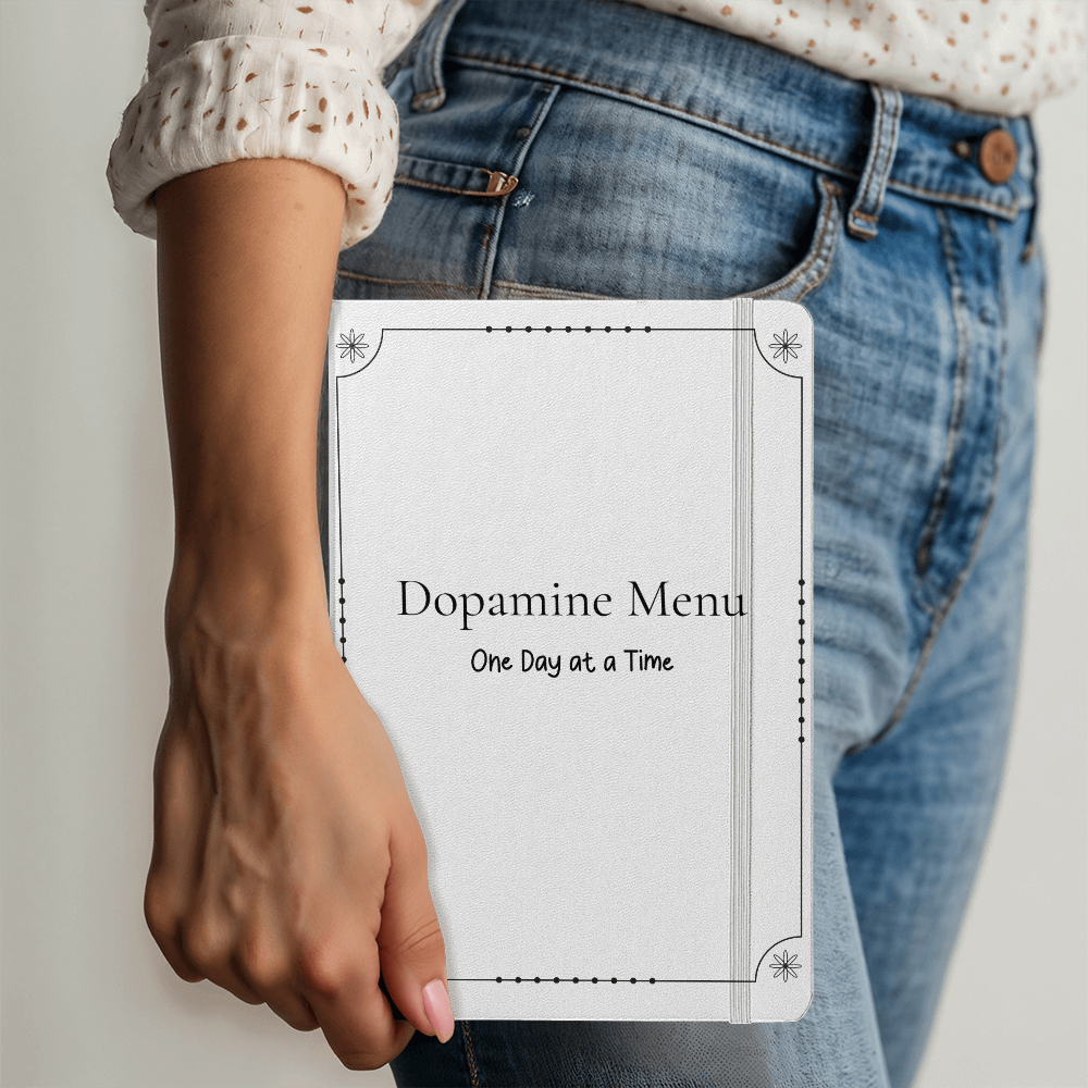 Dopamine Menu Journal - One Day at a Time | 5.5" x 8.5" Lime Green Hardcover Planner | Mindfulness Notebook -Black test and border