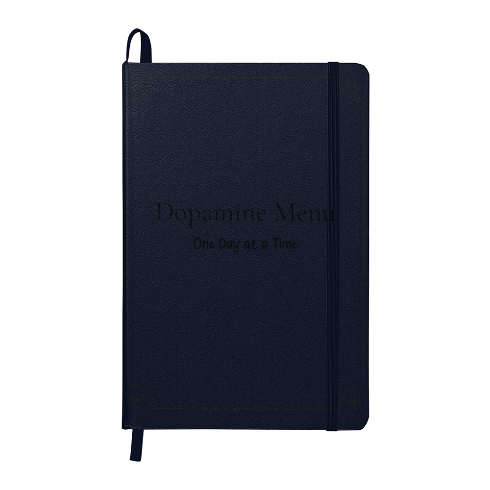 Dopamine Menu Journal - One Day at a Time | 5.5" x 8.5" Lime Green Hardcover Planner | Mindfulness Notebook -Black test and border