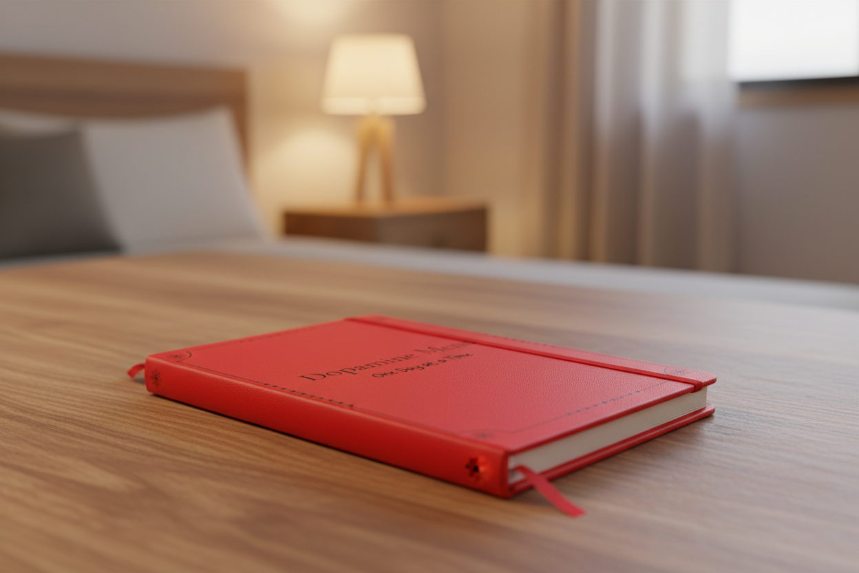 Dopamine Menu Journal - One Day at a Time | 5.5" x 8.5" Lime Green Hardcover Planner | Mindfulness Notebook -Black test and border