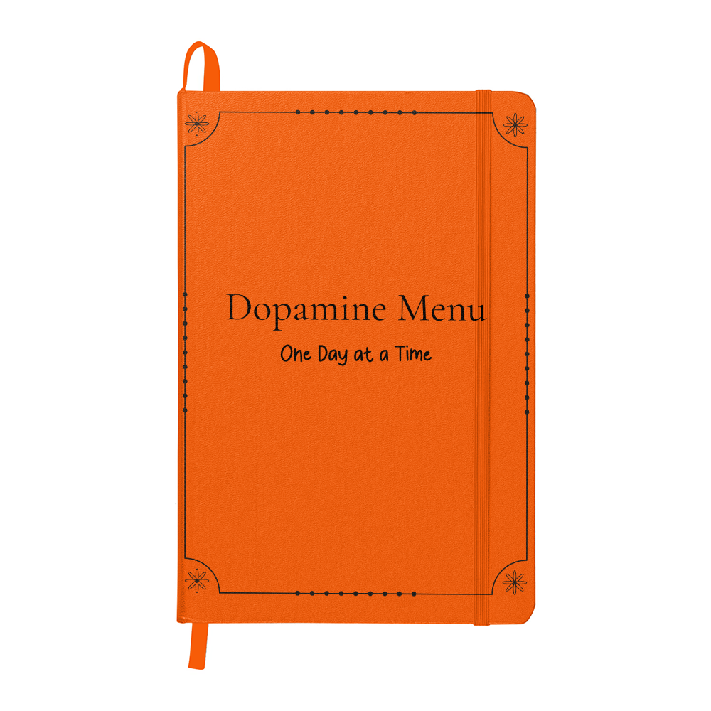 Dopamine Menu Journal - One Day at a Time | 5.5" x 8.5" Lime Green Hardcover Planner | Mindfulness Notebook -Black test and border