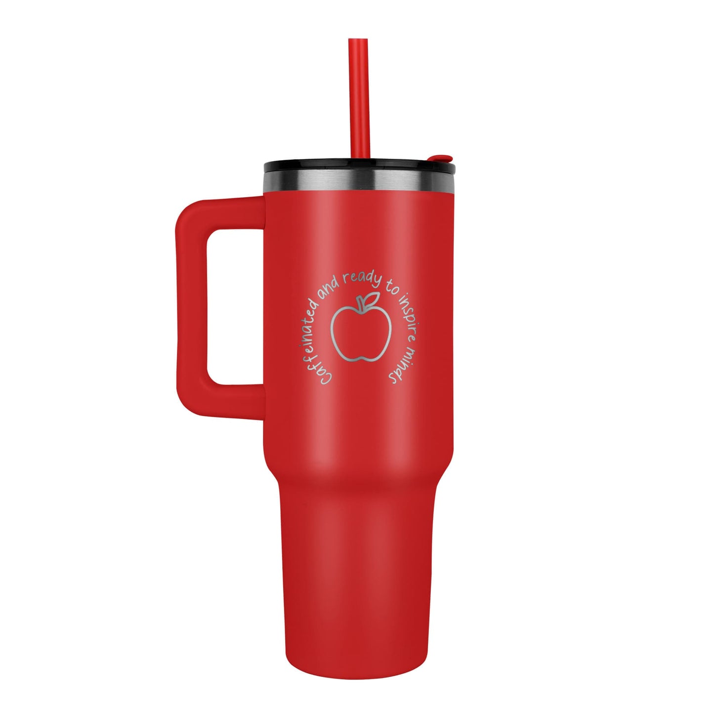 Pinnacle 40oz Teacher Tumbler – “Caffeinated and Ready to Inspire Minds” | Laser Engraved Stainless Steel Cup with Handle &amp; Straw