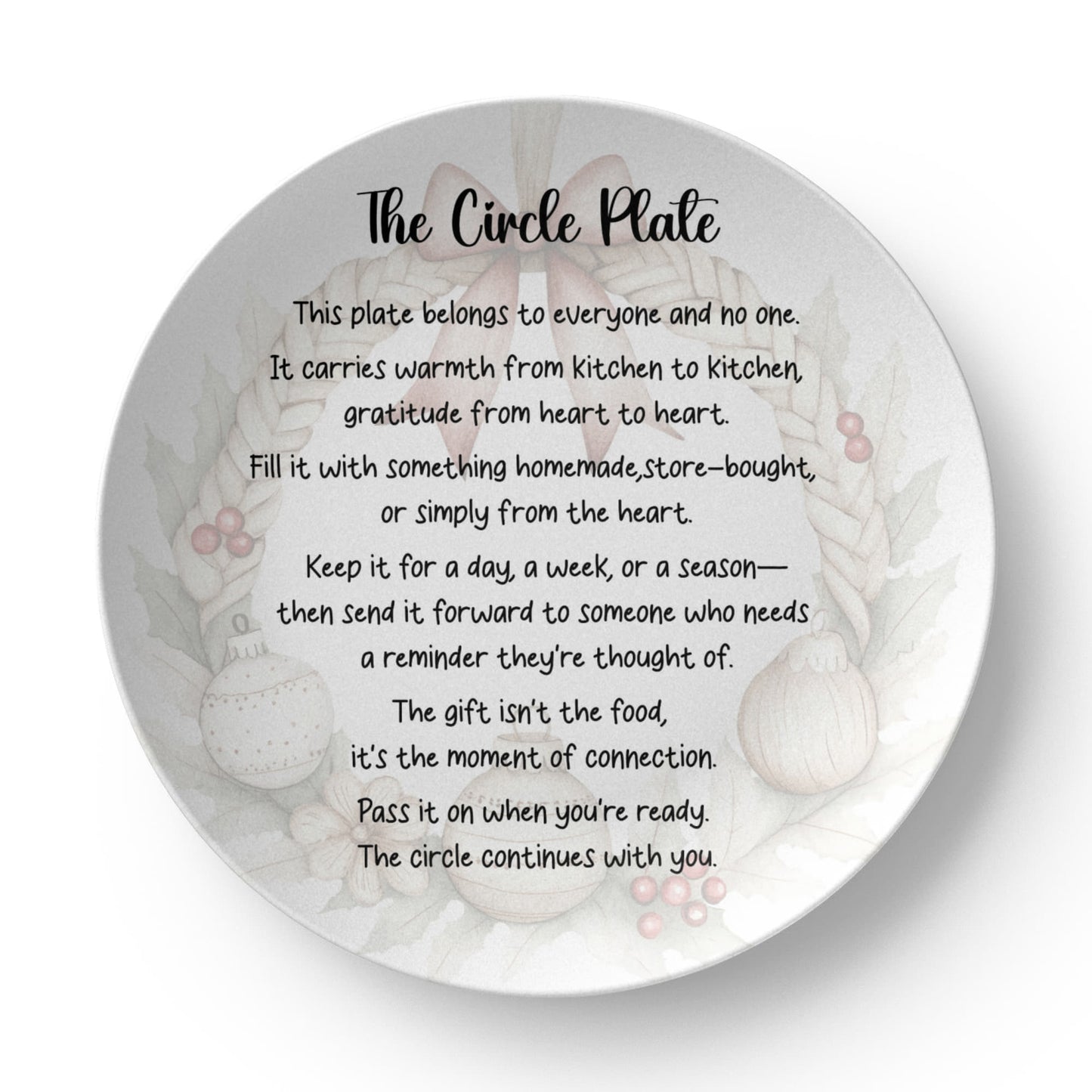 Personalized 10" Ceramic Plate for Sharing Joy, Gratitude & Love-The Circle Plate Christmas wreath- Circle Plate
