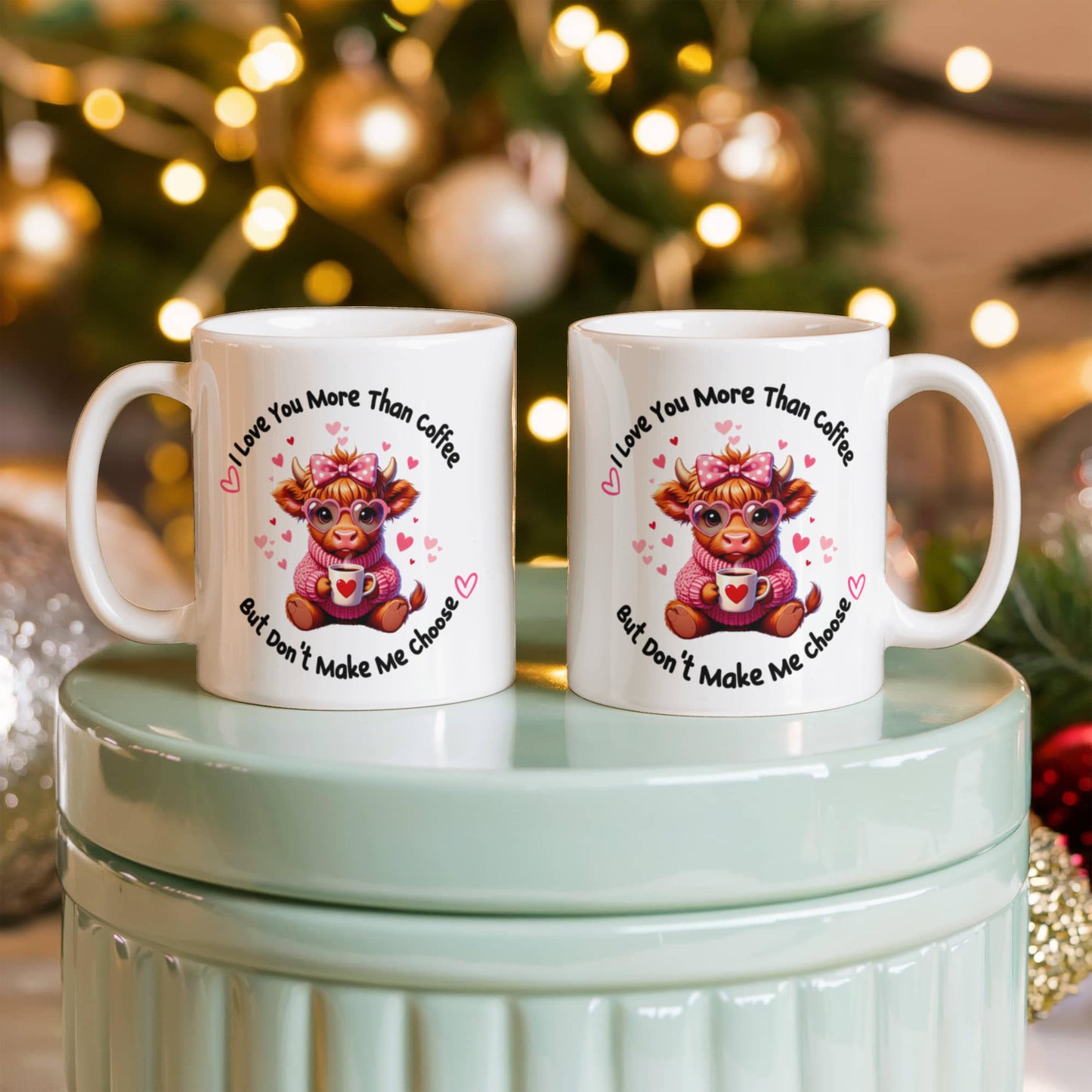 Highland Cow Coffee Mug - "I Love You More Than Coffee" Ceramic Mug - 11oz &amp; 15oz - Dishwasher &amp; Microwave Safe