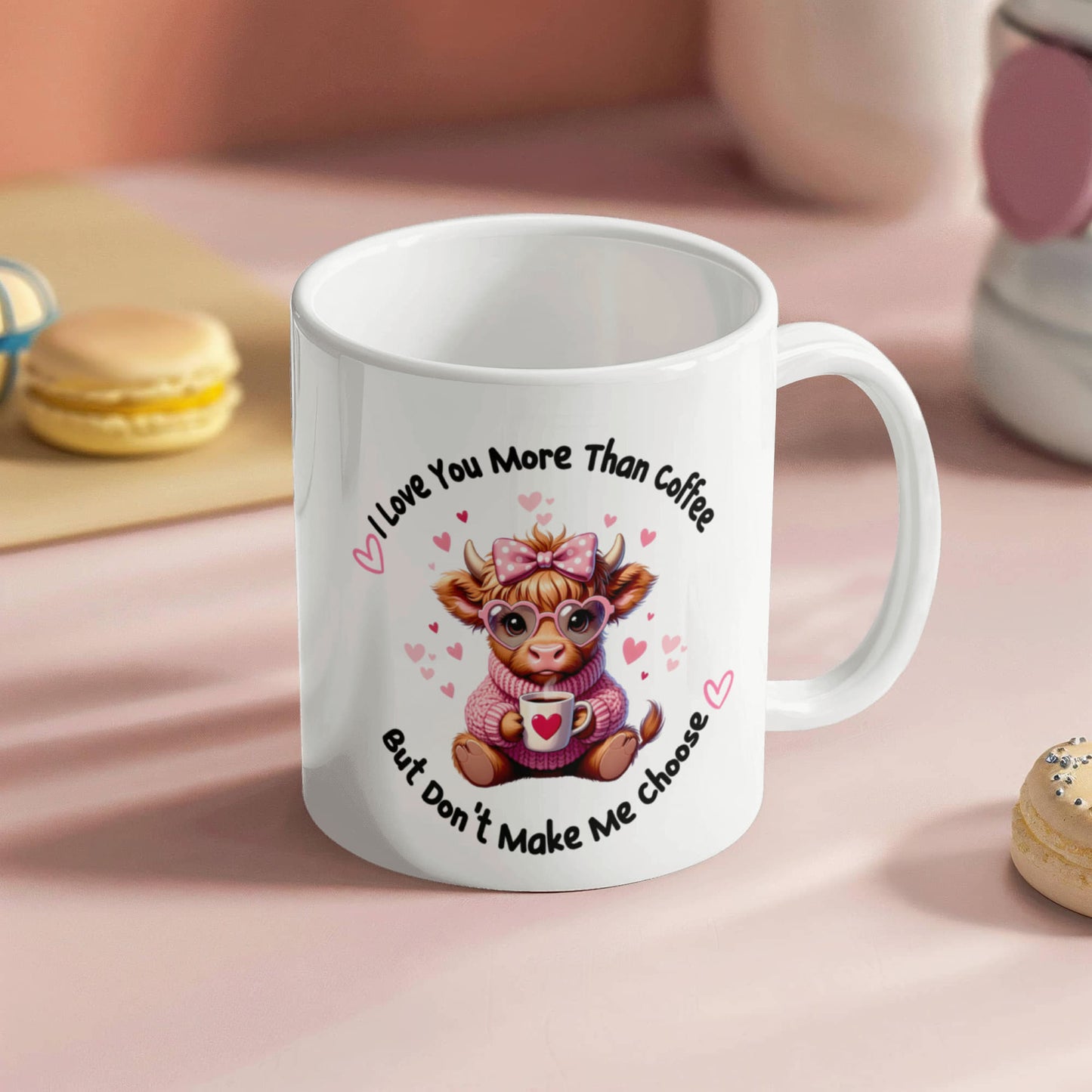 Highland Cow Coffee Mug - "I Love You More Than Coffee" Ceramic Mug - 11oz &amp; 15oz - Dishwasher &amp; Microwave Safe