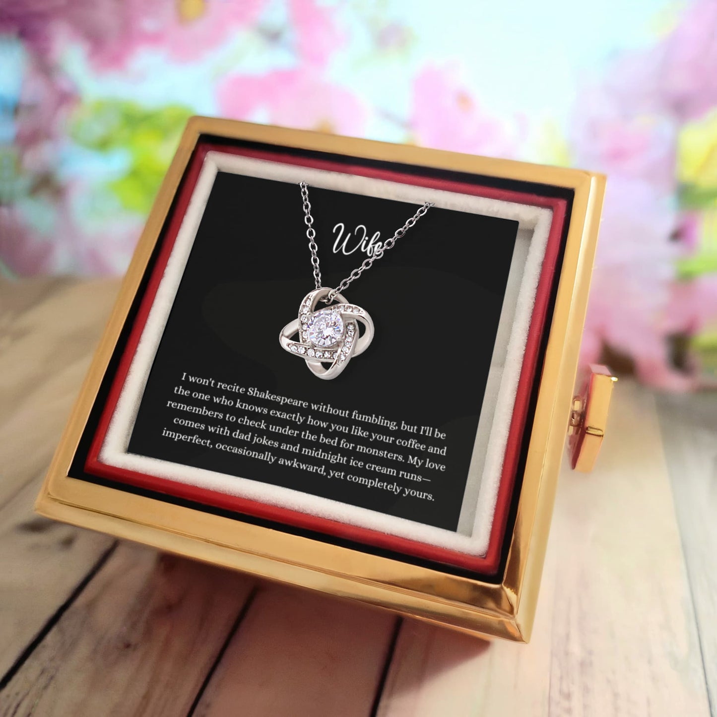 Romantic Wife Gift – Love Knot Necklace with Forever Rose | Sentimental Jewelry for Her