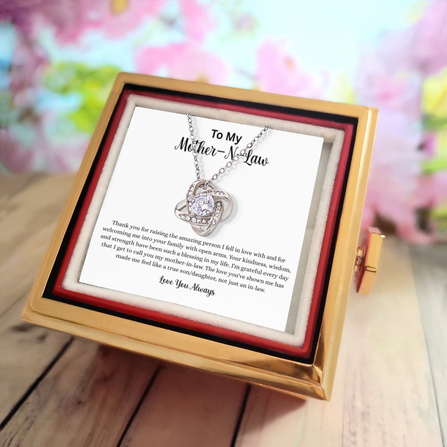 Love Knot Necklace for Mother-in-Law – Thank You for Raising the One I Love – Sentimental Gift with Preserved Rose Box