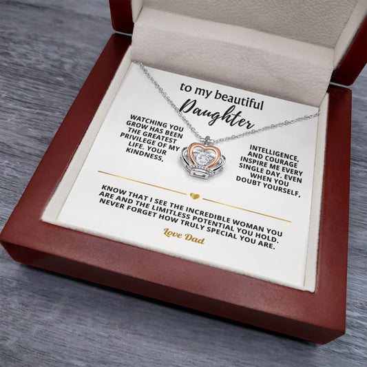 Crown Pendant Necklace for Daughter in Sterling Silver and Rose Gold with Cubic Zirconia Crystal – Gift Box Display