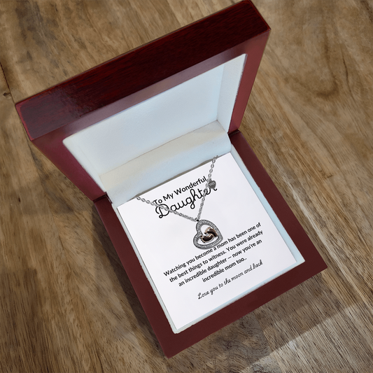 Baby Feet Heart Necklace – To My Wonderful Daughter Gift, Sterling Silver Rose Gold CZ Necklace, New Mom Gift, Mother's Day &amp; Baby Shower Present