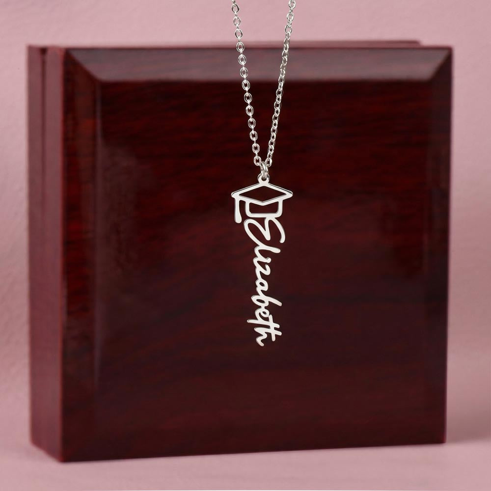 Personalized Graduation Name Necklace with Cap – Custom Name Jewelry Gift for Daughter, Senior Graduation Keepsake
