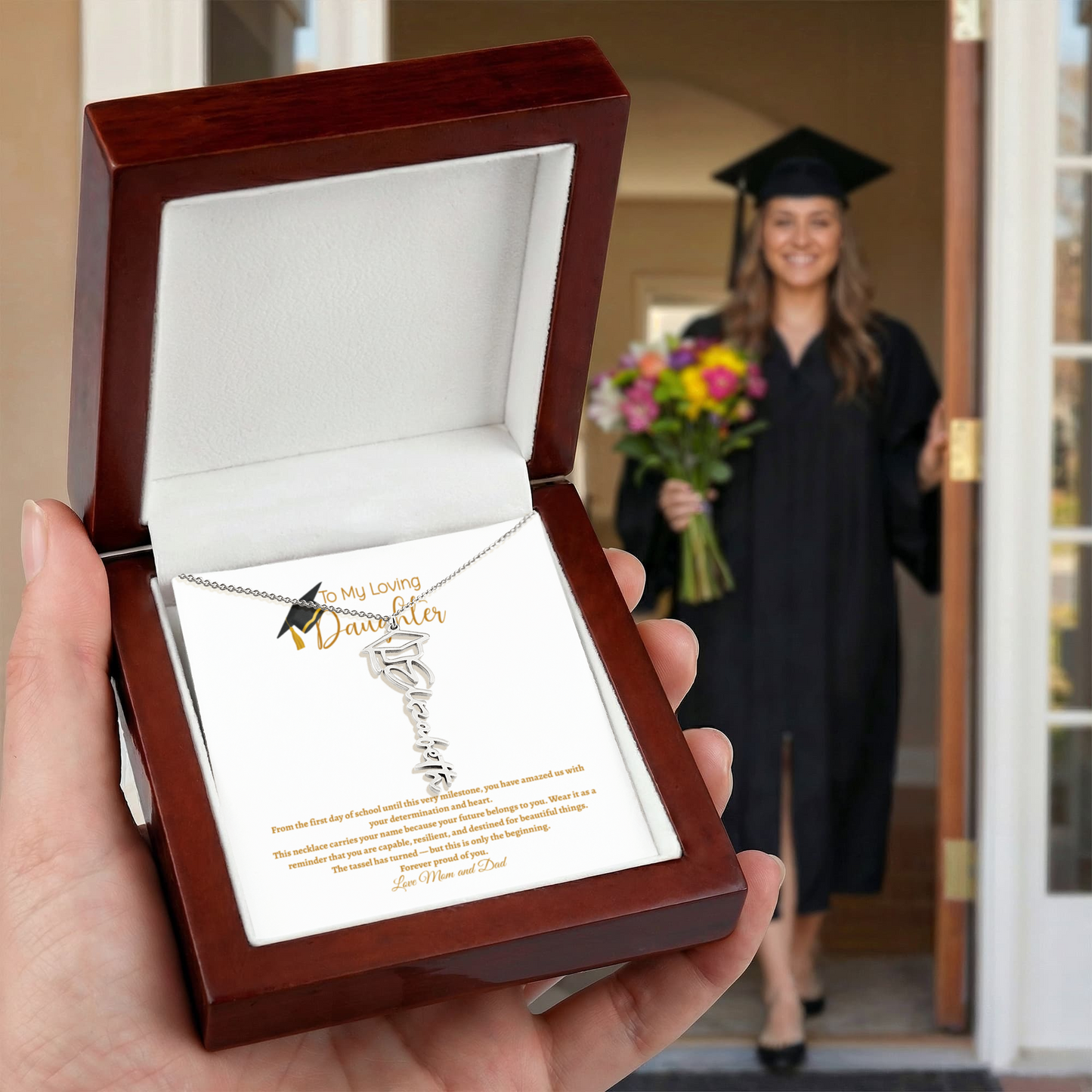 Personalized Graduation Name Necklace with Cap – Custom Name Jewelry Gift for Daughter, Senior Graduation Keepsake