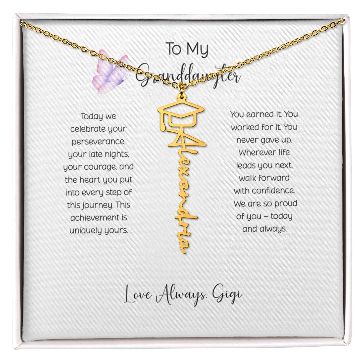 Personalized Graduation Name Necklace with Cap – Custom Script Graduate Gift Granddaughter