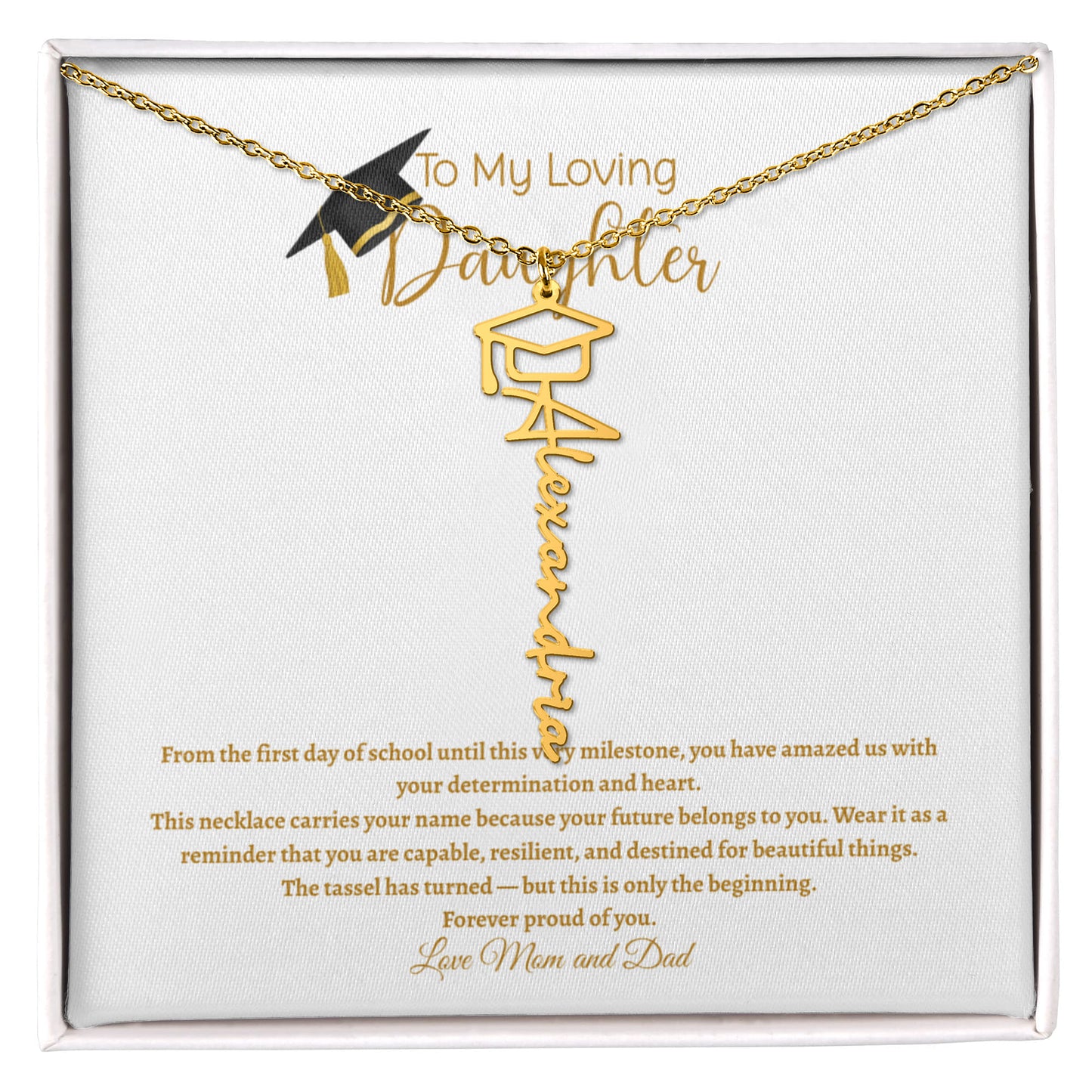 Personalized Graduation Name Necklace with Cap – Custom Name Jewelry Gift for Daughter, Senior Graduation Keepsake