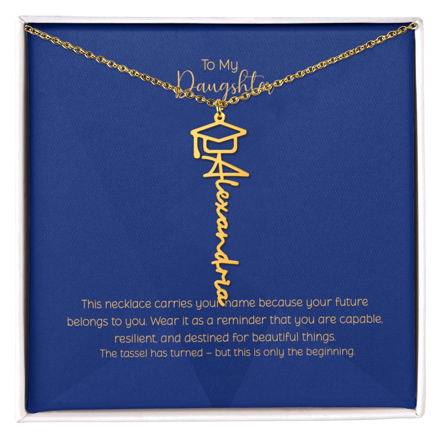 Personalized Graduation Name Necklace for Daughter – Custom Script Senior Gift with Cap Charm | Class of 2026 Jewelry