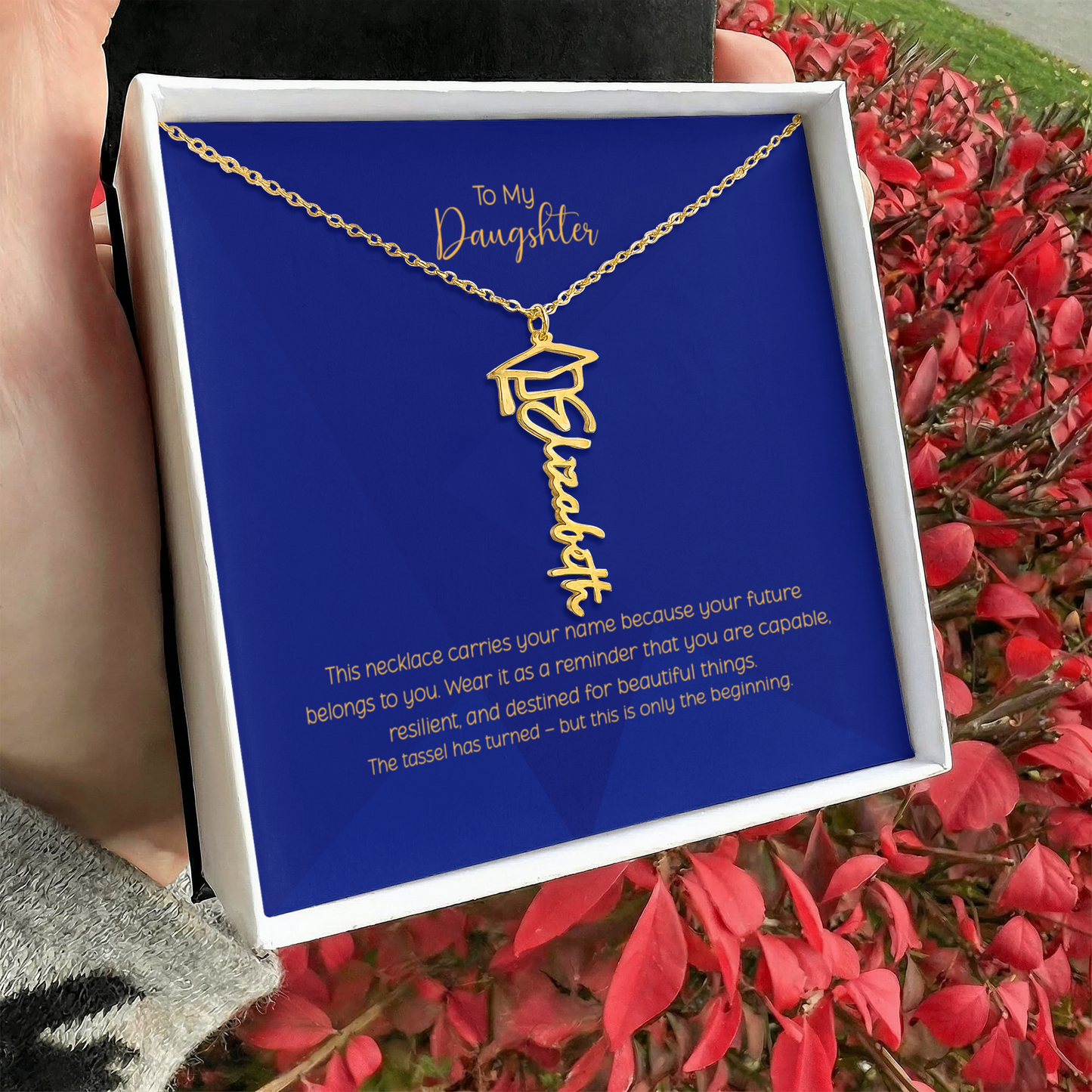 Personalized Graduation Name Necklace for Daughter – Custom Script Senior Gift with Cap Charm | Class of 2026 Jewelry