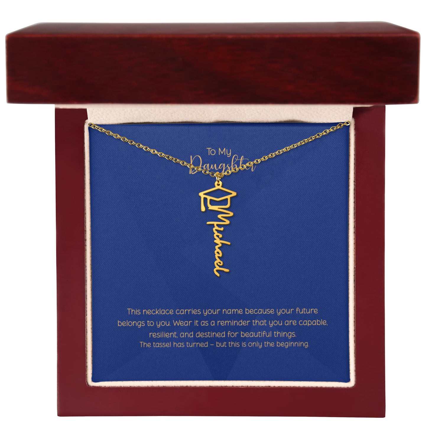 Personalized Graduation Name Necklace for Daughter – Custom Script Senior Gift with Cap Charm | Class of 2026 Jewelry